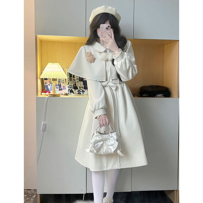 Lace-Up Pudding Bear JK Uniform Cape Shawl Dress - Women's Elegant Winter Coat for Autumn/Winter 2025 Y2K Korean Style Lace-Up Pudding Bear JK Uniform Cape Shawl Dress - Women's Elegant Winter Coat for Autumn/Winter 2025 Y2K Korean Style