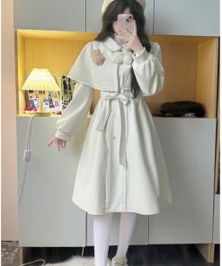 Lace-Up Pudding Bear JK Uniform Cape Shawl Dress - Women's Elegant Winter Coat for Autumn/Winter 2025 Y2K Korean Style