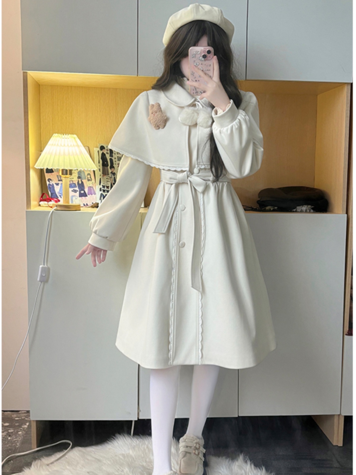 Lace-Up Pudding Bear JK Uniform Cape Shawl Dress - Women's Elegant Winter Coat for Autumn/Winter 2025 Y2K Korean Style Lace-Up Pudding Bear JK Uniform Cape Shawl Dress - Women's Elegant Winter Coat for Autumn/Winter 2025 Y2K Korean Style