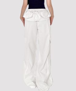 Lace-Up White Cargo Pants for Women - American Street Style, Elastic Waist, Loose Slim Fit, Casual Sports Dancewear