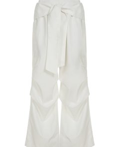 Lace-Up White Cargo Pants for Women - American Street Style, Elastic Waist, Loose Slim Fit, Casual Sports Dancewear