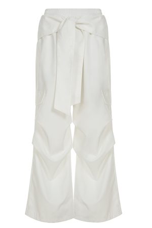 Lace-Up White Cargo Pants for Women - American Street Style, Elastic Waist, Loose Slim Fit, Casual Sports Dancewear