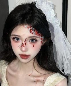 Lace Veil Hairpin and Gothic Rose Bell Necklace Set - Halloween Hair Accessories for Girls, Lolita Cosplay, and Eye Mask Style