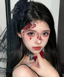 Lace Veil Hairpin and Gothic Rose Bell Necklace Set - Halloween Hair Accessories for Girls, Lolita Cosplay, and Eye Mask Style