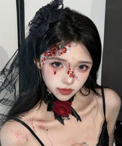 Lace Veil Hairpin and Gothic Rose Bell Necklace Set - Halloween Hair Accessories for Girls, Lolita Cosplay, and Eye Mask Style