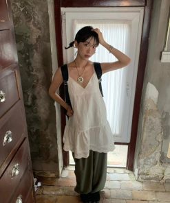 Lace Wide Splicing Hem Layered Base Camisole Dress for Women - Pumpkin Color, Niche Design, Versatile Inner & Outer Wear