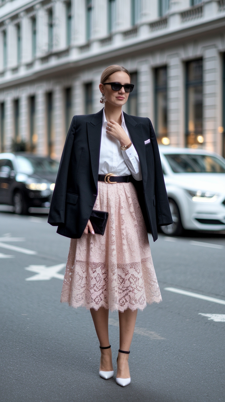 Styling a Lace Skirt and Blazer Outfit for Work outfit idea