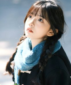 Lake Blue Knitted Scarf - Korean Style, Artistic Forest Vibe, Thick Warm Neck Gaiter, Versatile Flattering Shawl for Autumn Winter