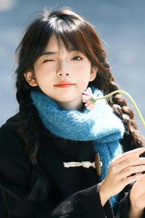 Lake Blue Knitted Scarf - Korean Style, Artistic Forest Vibe, Thick Warm Neck Gaiter, Versatile Flattering Shawl for Autumn Winter