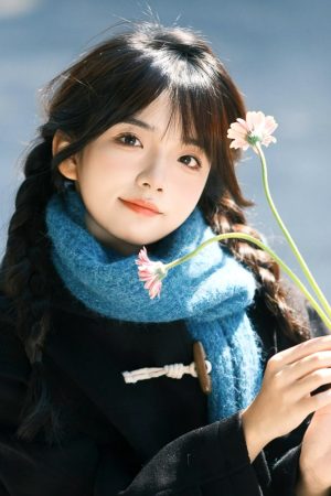 Lake Blue Knitted Scarf - Korean Style, Artistic Forest Vibe, Thick Warm Neck Gaiter, Versatile Flattering Shawl for Autumn Winter
