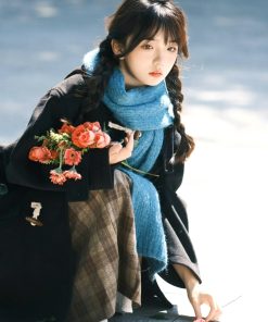 Lake Blue Knitted Scarf - Korean Style, Artistic Forest Vibe, Thick Warm Neck Gaiter, Versatile Flattering Shawl for Autumn Winter