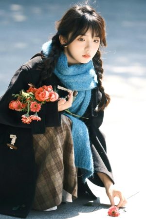 Lake Blue Knitted Scarf - Korean Style, Artistic Forest Vibe, Thick Warm Neck Gaiter, Versatile Flattering Shawl for Autumn Winter