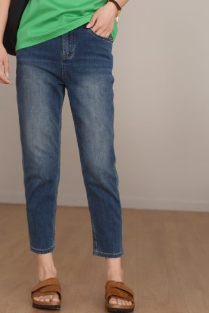 Lambskin Label Acetate Denim Tapered Pants - Slim-Fit Versatile Stretchy Jeans for Effortless Style