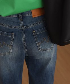 Lambskin Label Acetate Denim Tapered Pants - Slim-Fit Versatile Stretchy Jeans for Effortless Style