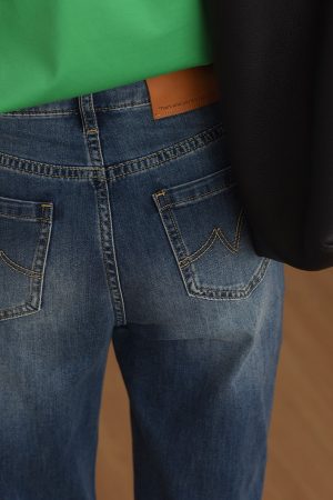 Lambskin Label Acetate Denim Tapered Pants - Slim-Fit Versatile Stretchy Jeans for Effortless Style