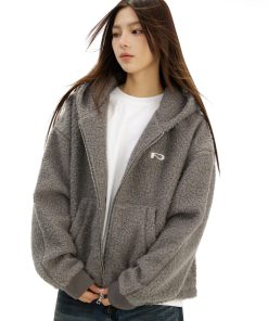 Lambswool Hooded Cardigan, Loose Zipper Jacket for Women, Simple Fashion Knitwear for Autumn and Winter, Cozy Layering Essential
