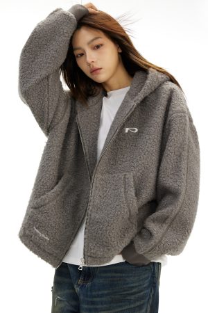 Lambswool Hooded Cardigan, Loose Zipper Jacket for Women, Simple Fashion Knitwear for Autumn and Winter, Cozy Layering Essential