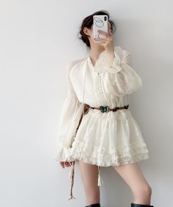 Lantern Sleeve Dress for Women, Short Skirt, Spring Outfit, Elegant Petite Style, Vintage Inspired, Y2K Fashion