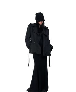 Lapel Short Trench Coat for Women, Waist-Tied Loose British Silhouette, Spring Fashion, 90s Inspired Outerwear