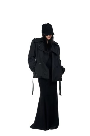 Lapel Short Trench Coat for Women, Waist-Tied Loose British Silhouette, Spring Fashion, 90s Inspired Outerwear