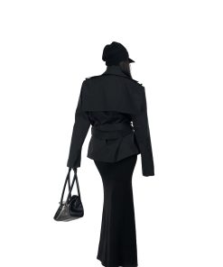 Lapel Short Trench Coat for Women, Waist-Tied Loose British Silhouette, Spring Fashion, 90s Inspired Outerwear