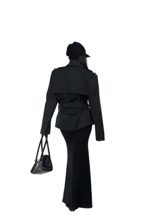 Lapel Short Trench Coat for Women, Waist-Tied Loose British Silhouette, Spring Fashion, 90s Inspired Outerwear