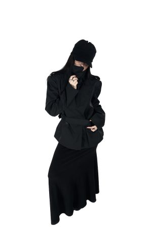 Lapel Short Trench Coat for Women, Waist-Tied Loose British Silhouette, Spring Fashion, 90s Inspired Outerwear
