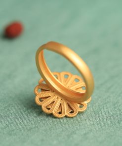 Lapis Lazuli Open Lotus Ring for Women, Gold-Plated Silver with Jade Inlay, Light Luxury Niche Design, Elegant Silver Jewelry