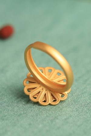 Lapis Lazuli Open Lotus Ring for Women, Gold-Plated Silver with Jade Inlay, Light Luxury Niche Design, Elegant Silver Jewelry