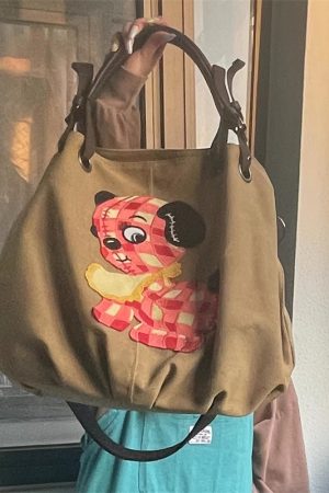 Large Capacity Dog Embroidery Canvas Crossbody Bag - Cute Versatile Commuter Tote for Girls, Perfect for Everyday Use
