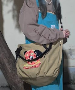 Large Capacity Dog Embroidery Canvas Crossbody Bag - Cute Versatile Commuter Tote for Girls, Perfect for Everyday Use