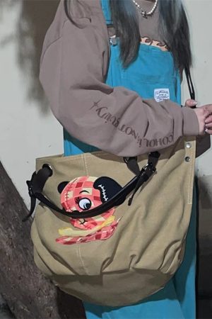 Large Capacity Dog Embroidery Canvas Crossbody Bag - Cute Versatile Commuter Tote for Girls, Perfect for Everyday Use
