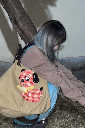 Large Capacity Dog Embroidery Canvas Crossbody Bag - Cute Versatile Commuter Tote for Girls, Perfect for Everyday Use