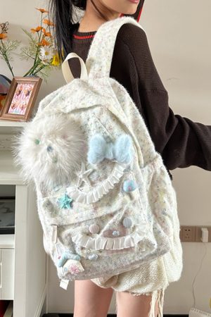 Large Capacity Girl's Backpack - Millennium Design Commuter Laptop Bag for School - Stylish Yarn Bag