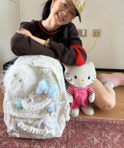 Large Capacity Girl's Backpack - Millennium Design Commuter Laptop Bag for School - Stylish Yarn Bag