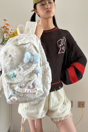 Large Capacity Girl's Backpack - Millennium Design Commuter Laptop Bag for School - Stylish Yarn Bag