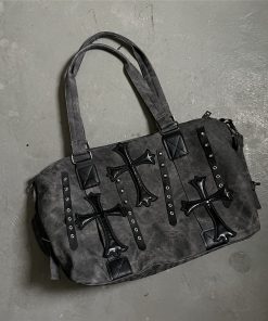 Large Capacity Gothic Motorcycle Crossbody Tote Bag - Y2K Wasteland Style Commuter Bag for Trendy Fashionistas