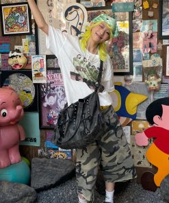 Large Capacity Gothic Motorcycle Crossbody Tote Bag - Y2K Wasteland Style Commuter Bag for Trendy Fashionistas