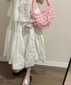 Large Capacity Pink Pleated Baguette Bag - Versatile Cloud Bag for Autumn/Winter 2025 Trendy Fashion