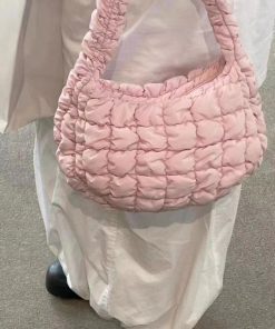 Large Capacity Pink Pleated Baguette Bag - Versatile Cloud Bag for Autumn/Winter 2025 Trendy Fashion