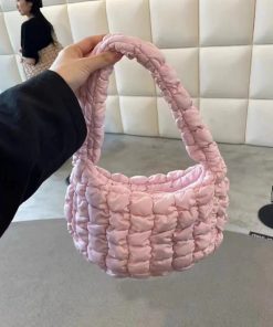 Large Capacity Pink Pleated Baguette Bag - Versatile Cloud Bag for Autumn/Winter 2025 Trendy Fashion