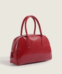 Large Capacity Red Bowling Bag - High-End PU Tote for Weddings & Daily Use, Chic Handheld Boston Style for Women