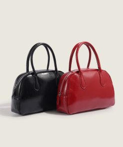 Large Capacity Red Bowling Bag - High-End PU Tote for Weddings & Daily Use, Chic Handheld Boston Style for Women