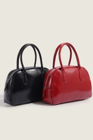Large Capacity Red Bowling Bag - High-End PU Tote for Weddings & Daily Use, Chic Handheld Boston Style for Women