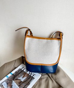 Large Capacity Retro Color-Blocking Bucket Bag - 2025 Summer Shoulder Crossbody Canvas Bag for Women