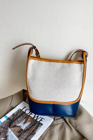 Large Capacity Retro Color-Blocking Bucket Bag - 2025 Summer Shoulder Crossbody Canvas Bag for Women