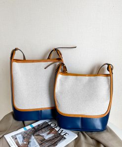 Large Capacity Retro Color-Blocking Bucket Bag - 2025 Summer Shoulder Crossbody Canvas Bag for Women