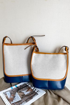 Large Capacity Retro Color-Blocking Bucket Bag - 2025 Summer Shoulder Crossbody Canvas Bag for Women