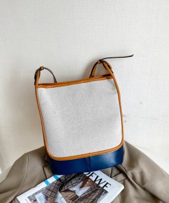 Large Capacity Retro Color-Blocking Bucket Bag - 2025 Summer Shoulder Crossbody Canvas Bag for Women