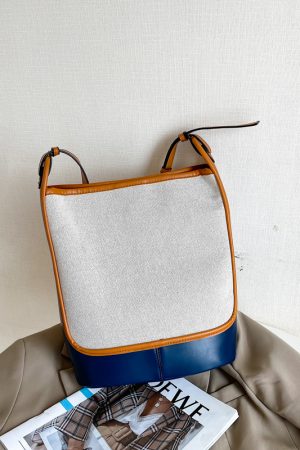 Large Capacity Retro Color-Blocking Bucket Bag - 2025 Summer Shoulder Crossbody Canvas Bag for Women